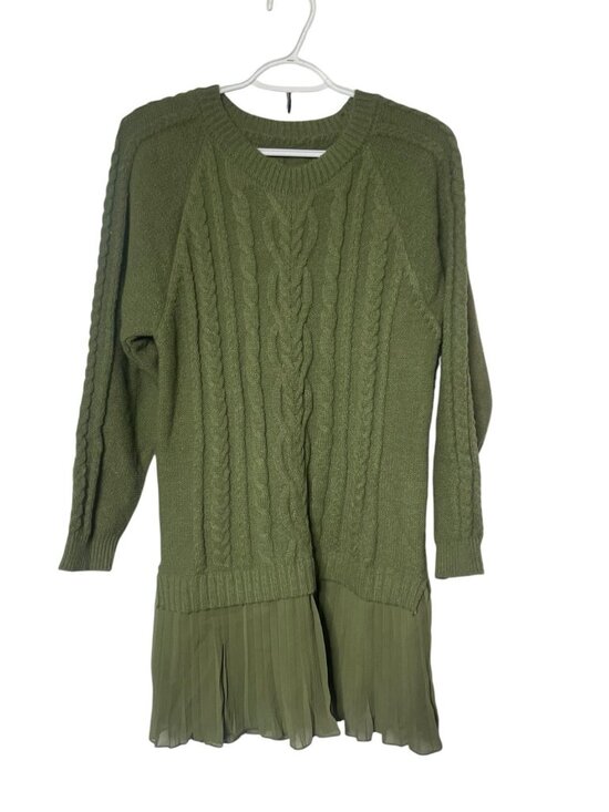Unbranded Dresses & Skirts - Sweater Dress Women’s S Green Pullover Cable Knit Pleated Skirt Preppy Academia
